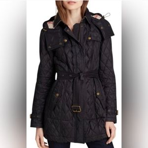 Burberry Finsbridge Belted Jacket Quilted Trench Style Hood Nova Check Polyamide